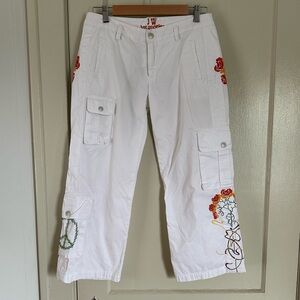 Johnny Was Los Angeles embroidered white cargo pants peace
